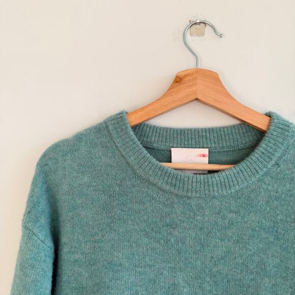 Cinq à Sept Ruffles Lace Hem Crew Neck Pullover Sweater Turquoise XS - Picture 3 of 8